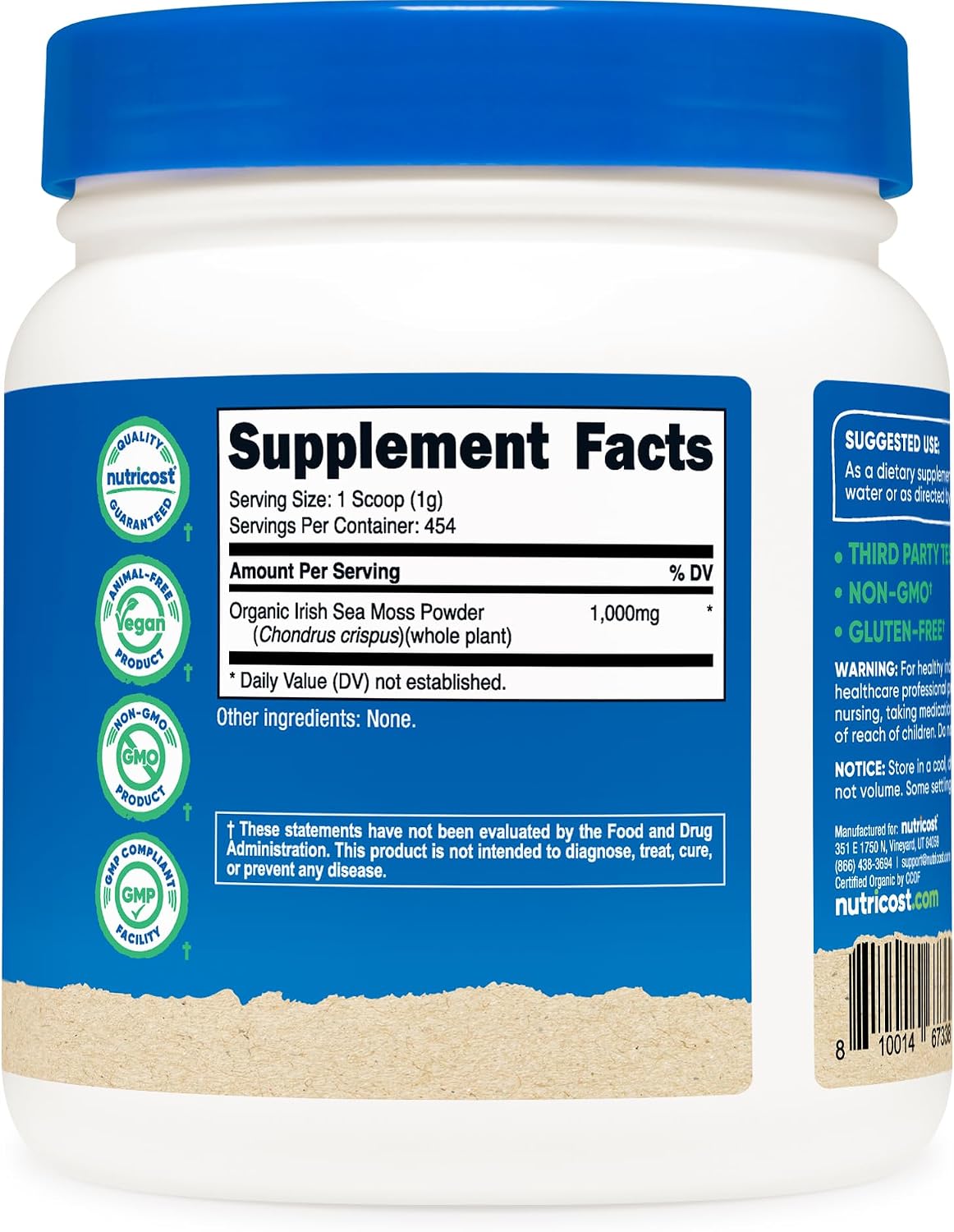 Nutricost Organic Irish Moss Powder (1 LB) - Gluten-free, Non-GMO, Vegetarian Friendly - görsel 2
