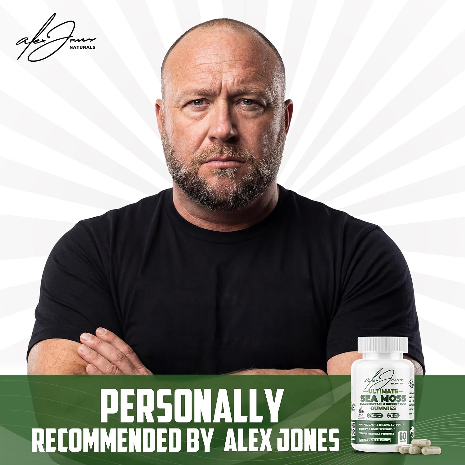 Alex Jones Ultimate Sea Moss Capsules – Vegan, Non-GM Seaweed Supplement with Bladderwrack and Burdock Root (60 Capsules) - görsel 2