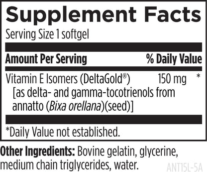 Designs for Health Annatto-E 150mg Tocotrienols - DeltaGold Vitamin E Complex Supplement with Delta + Gamma Tocotrienols - Cardiovascular Support, Healthy Ageing + Antioxidant Defence - Non-GMO (60 Softgels)
