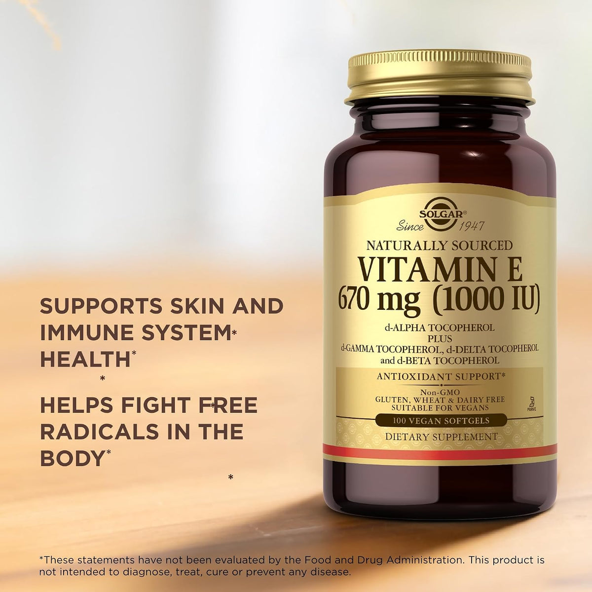 Vitamin E 670 mg (1000 IU) - 100 Vegan Softgels by Solgar - görsel 5