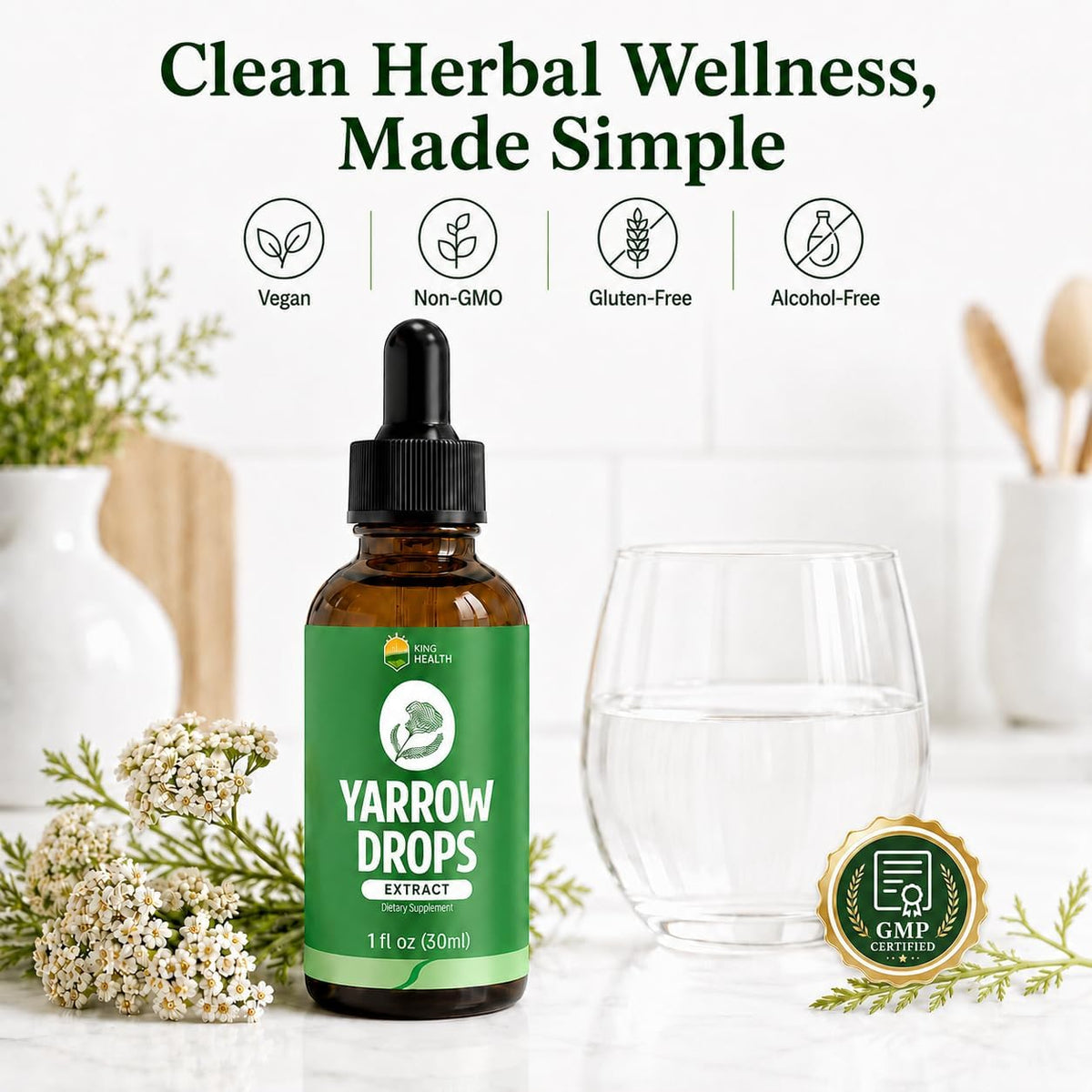 KingHealth Organic Yarrow Herb Tincture – Alcohol-Free Achillea Millefolium Extract for Women – 30 ml - görsel 6
