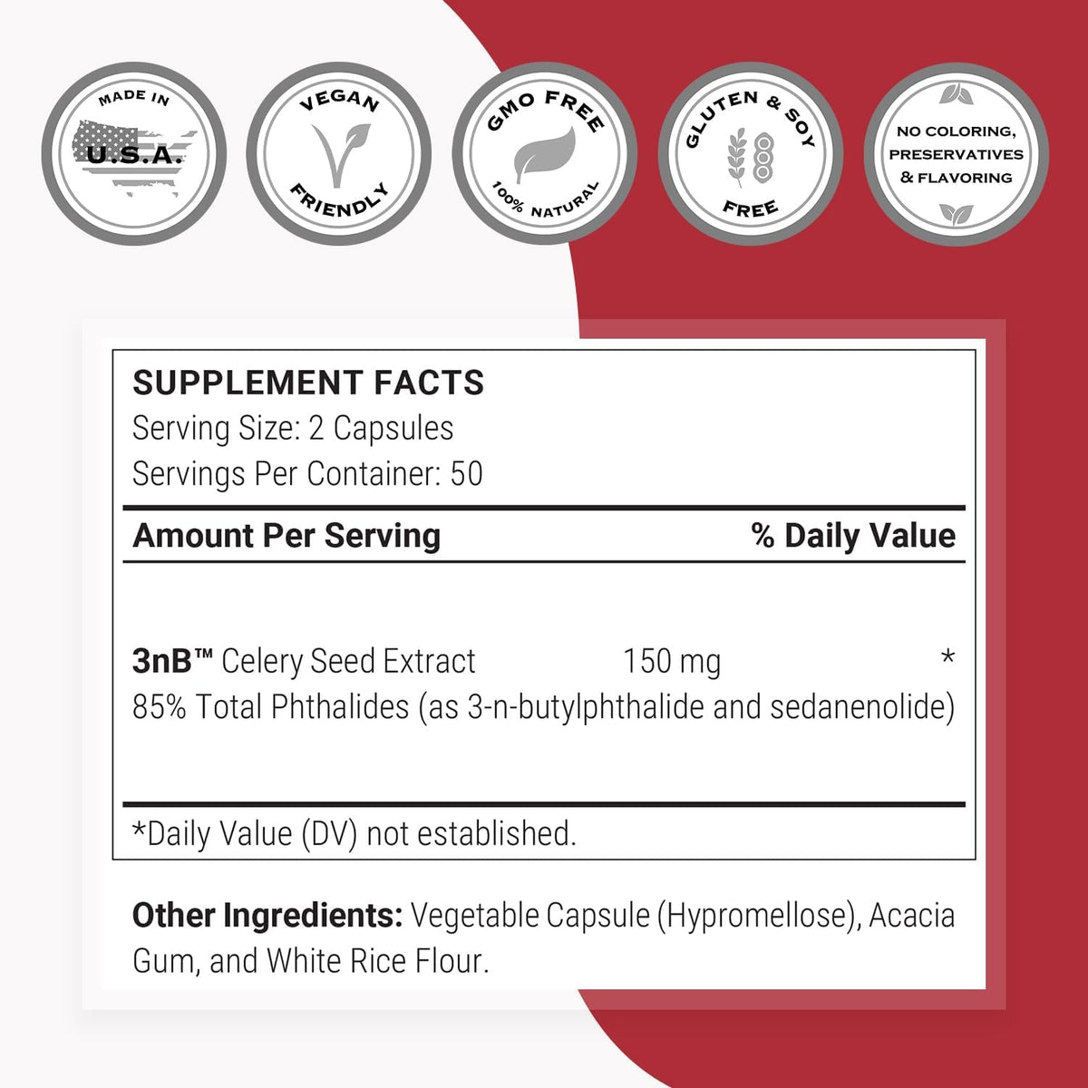 Supersmart Celery3nb 150mg per Day (Patented) – Natural Celery Seed Extract Food Supplement – Well tolerated Phthalides | Non-GMO & Gluten-Free – 100 Vegetarian Capsules - görsel 4