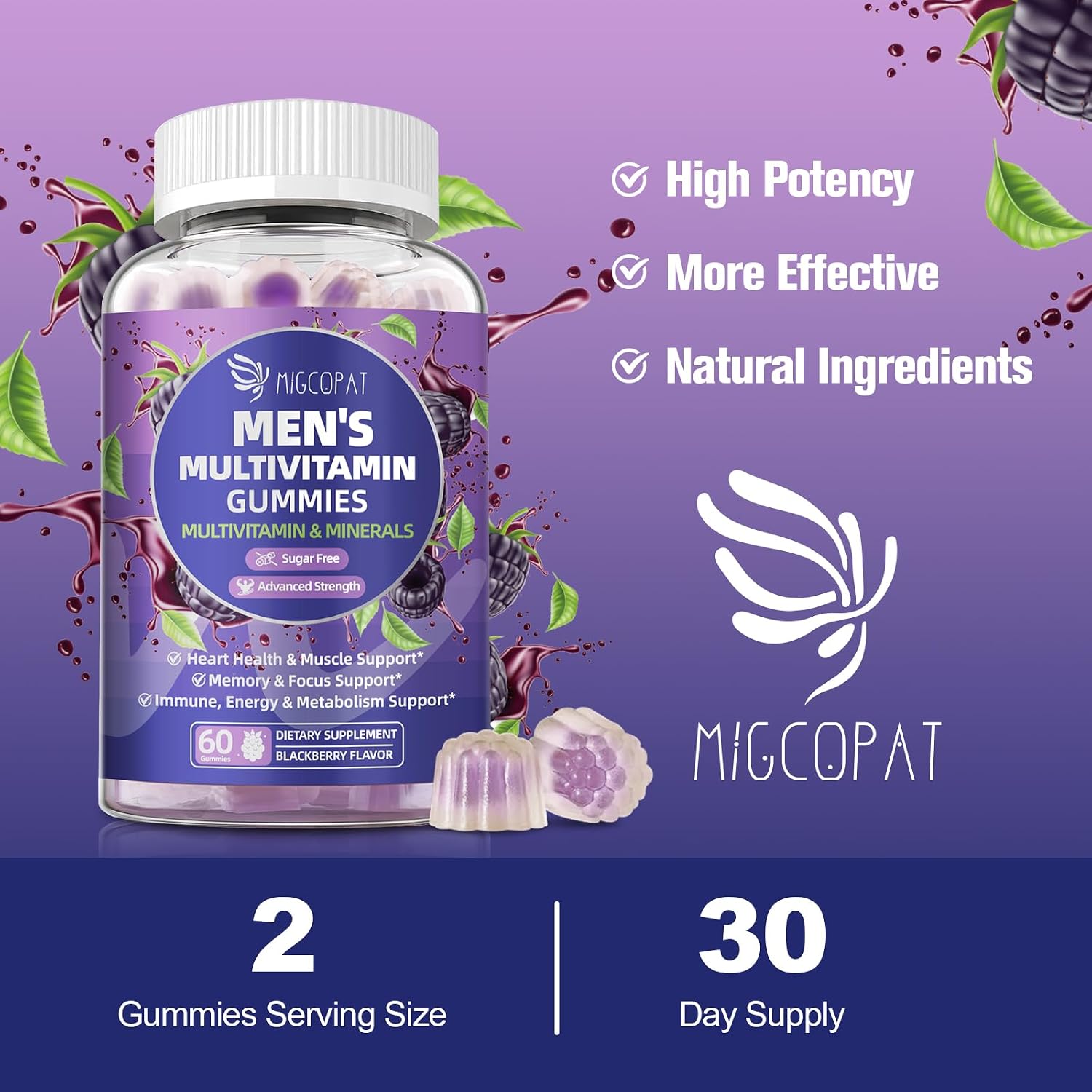 Men's Multivitamin Gummies with Omega-3, Probiotics & Methylated B Vitamins – Sugar-Free Blackberry - görsel 6