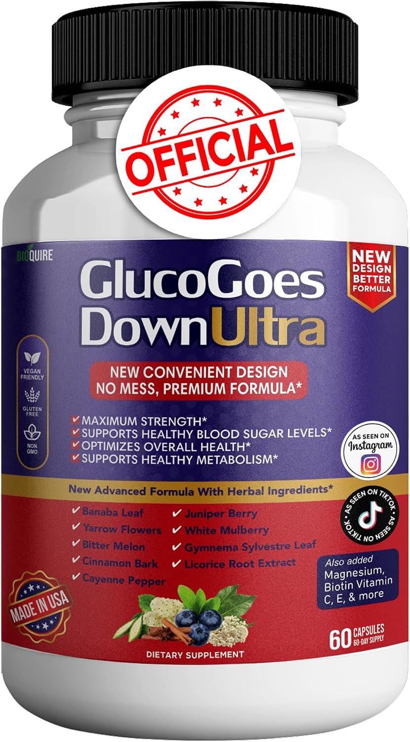 BIOQUIRE Gluco Goes Down Ultra Food Supplement - Maximum Strength - 60 Capsules - görsel 1