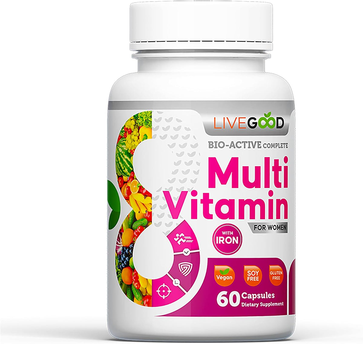 LIVEGOOD Bio-Active Complete Multivitamin for Women with Iron - 60 Capsules - görsel 1
