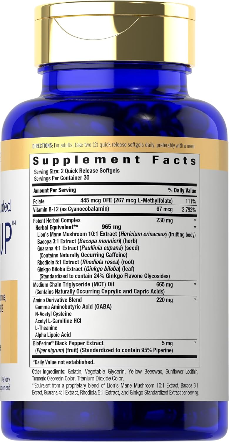 Carlyle Brain Supplement | 60 Softgels | Nootropic with Lion's Mane Mushroom, Bacopa and L-Theanine | Non-GMO, Gluten-free - görsel 2