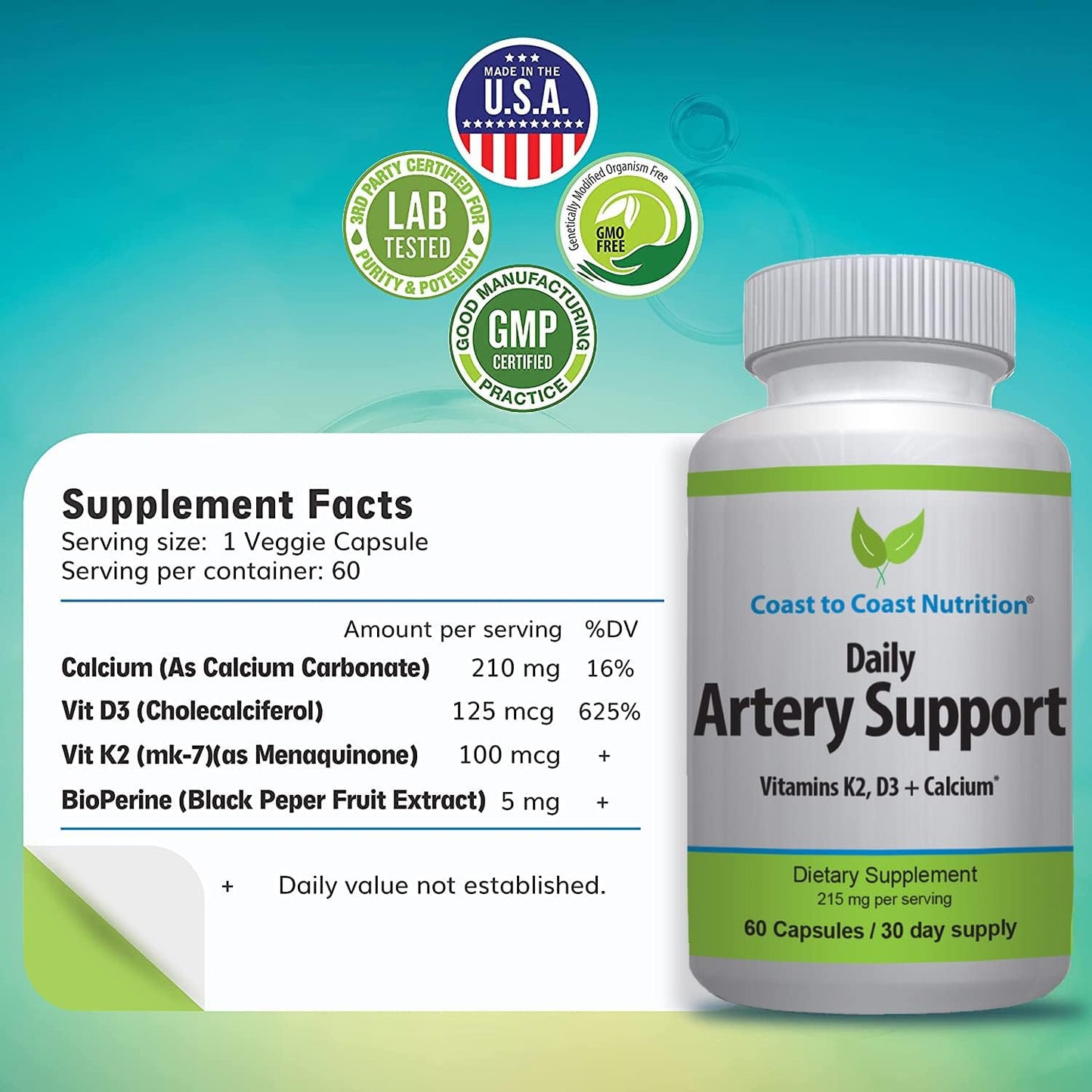 Artery Support – Vitamin K2 & D3 Blood Circulation Supplement, 60 Capsules - görsel 3