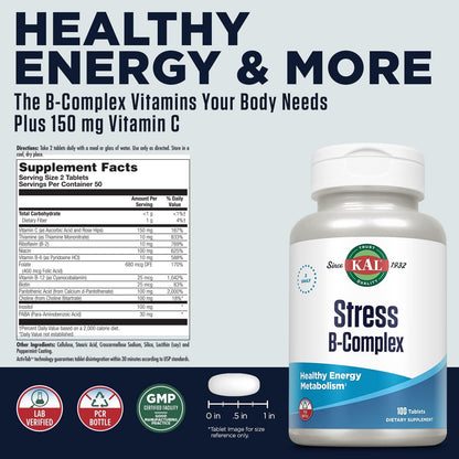 KAL Stress B Complex – B Vitamin Supplement for Energy, Stress and Immune Support