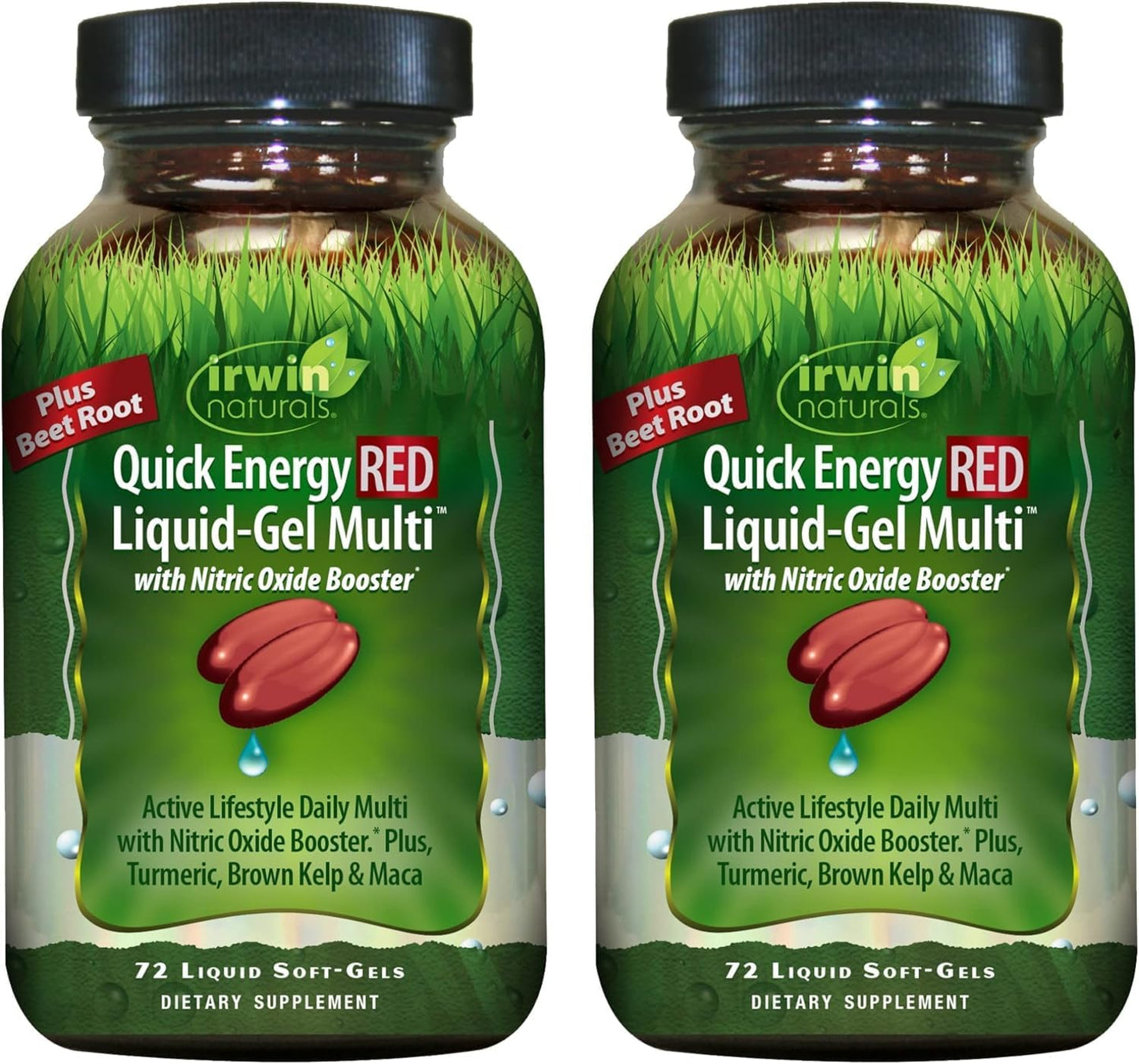 Irwin Naturals Quick Energy RED Liquid-Gel Multi – 72 Liquid Soft-Gels – Nitric Oxide + Energy Support – 2 Pack - görsel 1