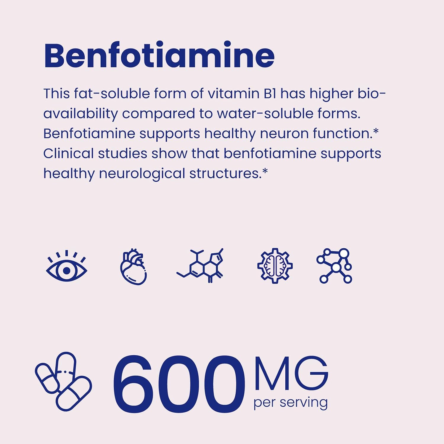VHC Vitamin B1 Benfotiamine 600mg Supplement - 5x More Bio-available Fat-Soluble Thiamine - Maximum Boost of Bio-available Thiamine Levels Vegetable Capsules, Non-GM, Soya-free - Made in the USA (120 Capsules) - görsel 2