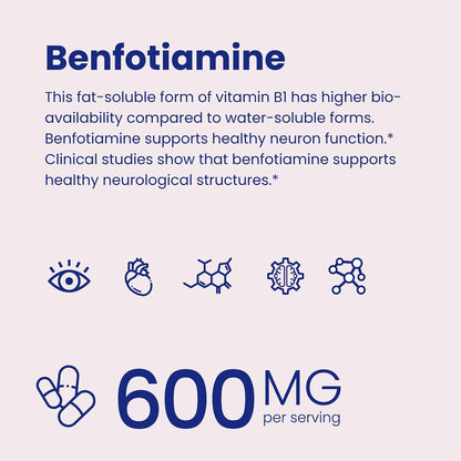 VHC Vitamin B1 Benfotiamine 600mg Supplement - 5x More Bio-available Fat-Soluble Thiamine - Maximum Boost of Bio-available Thiamine Levels Vegetable Capsules, Non-GM, Soya-free - Made in the USA (120 Capsules)