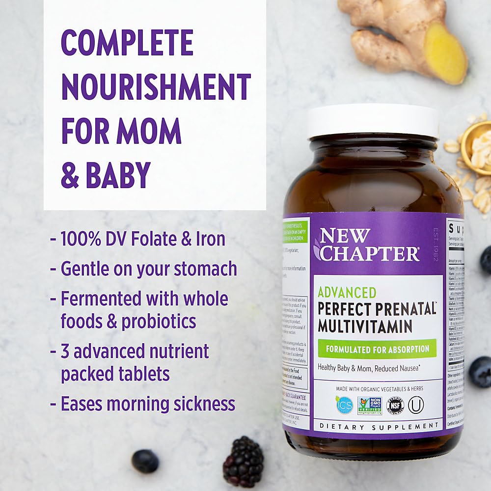 New Chapter Perfect Prenatal Vitamins - 96ct, Organic Prenatal Vitamins, Non-GMO, Fermented, Folate (Methylfolate), Iron, Vitamin D3 - görsel 5