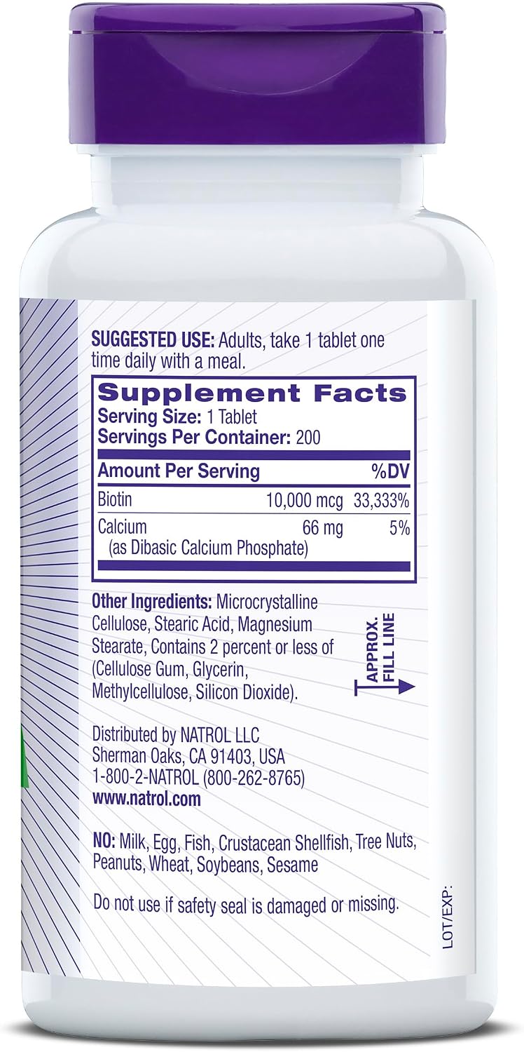 Natrol Biotin 10000mcg for Healthy Hair, Skin and Nails, 200 Tablets - görsel 8