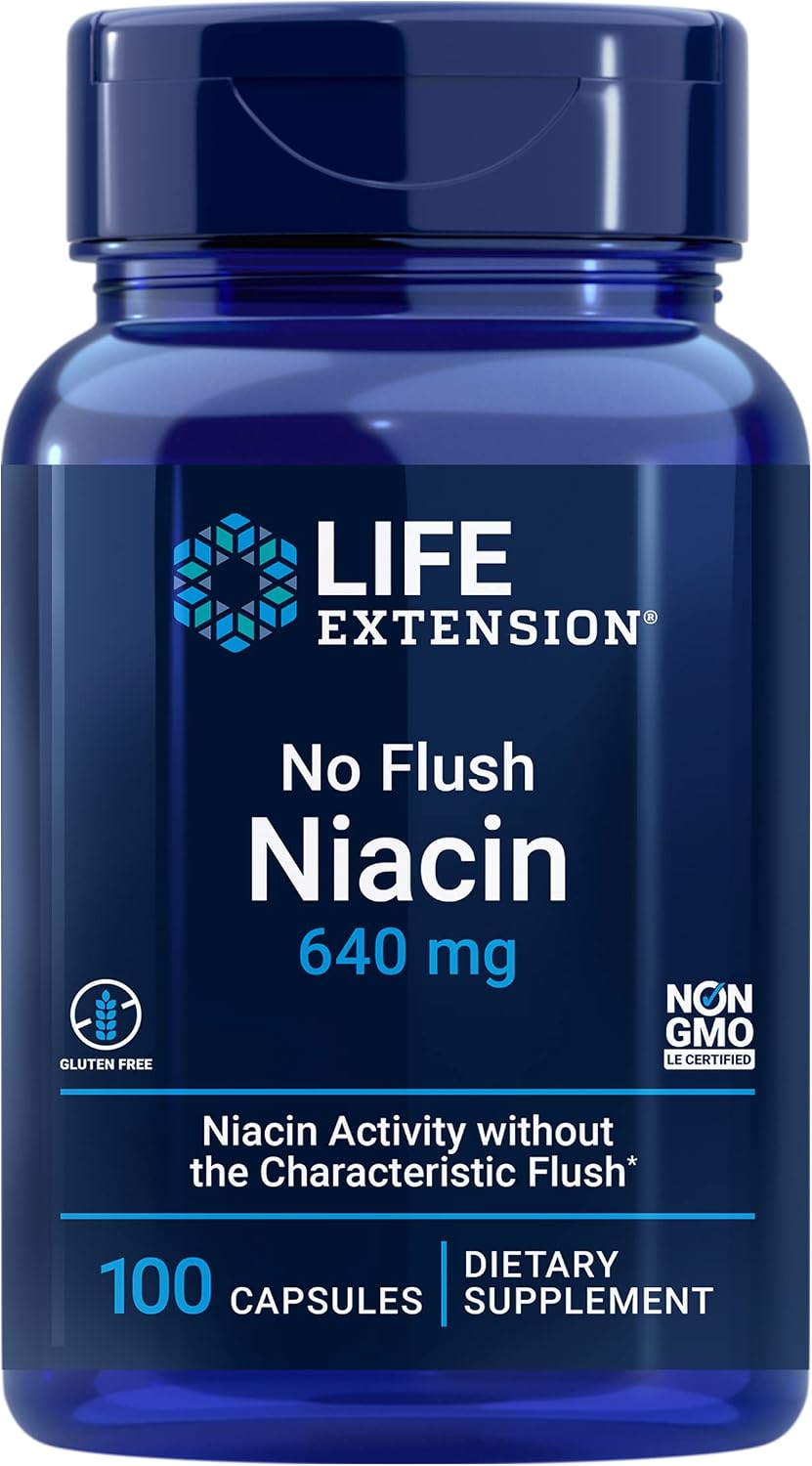 Life Extension No Flush Niacin, B3 for Heart Health & Energy Support, 100 Capsules - görsel 1