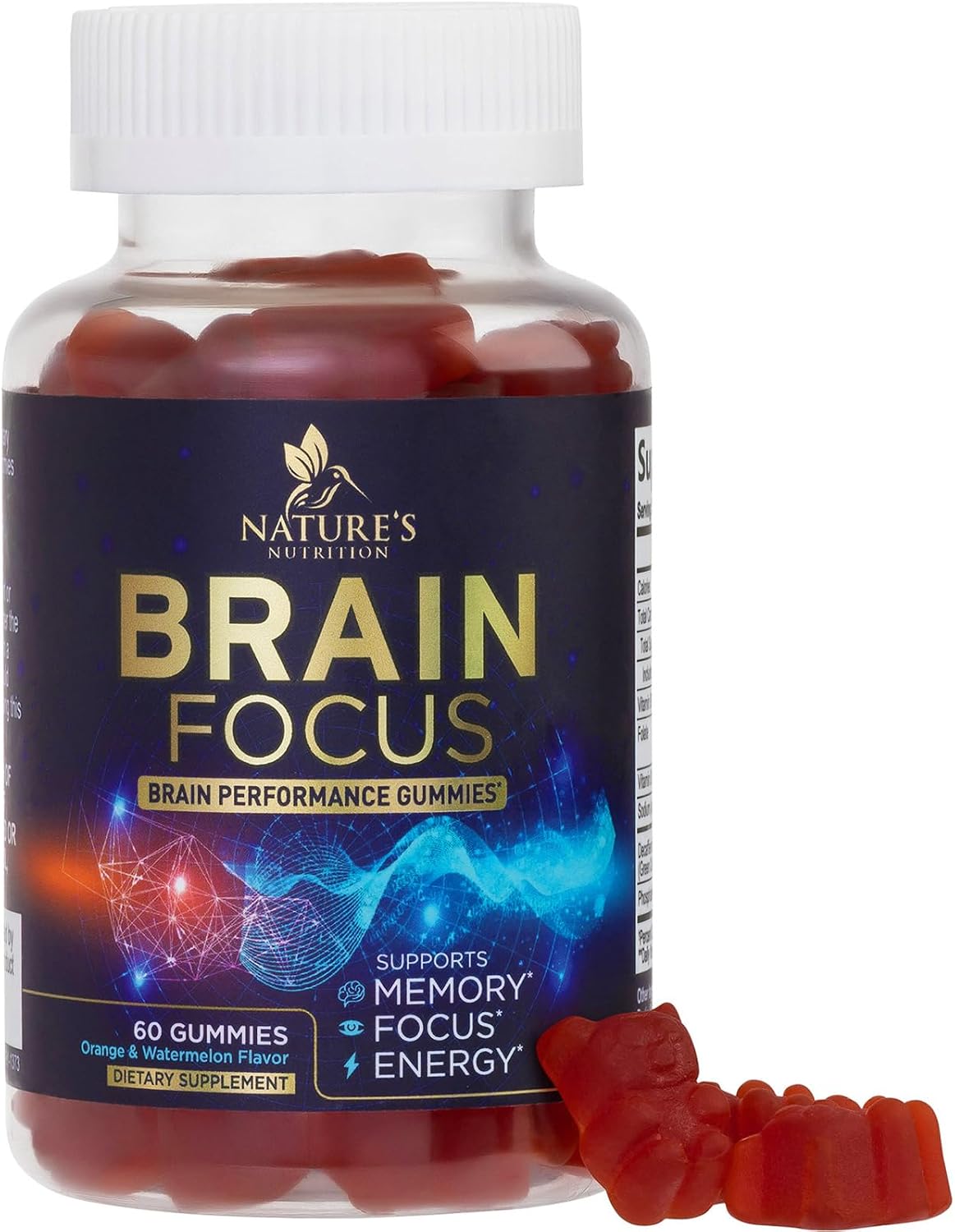 Nature's Nutrition Brain Supplement with Phosphatidylserine – Memory and Focus Gummies, 60 Count - görsel 1