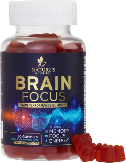 Nature's Nutrition Brain Supplement with Phosphatidylserine – Memory and Focus Gummies, 60 Count