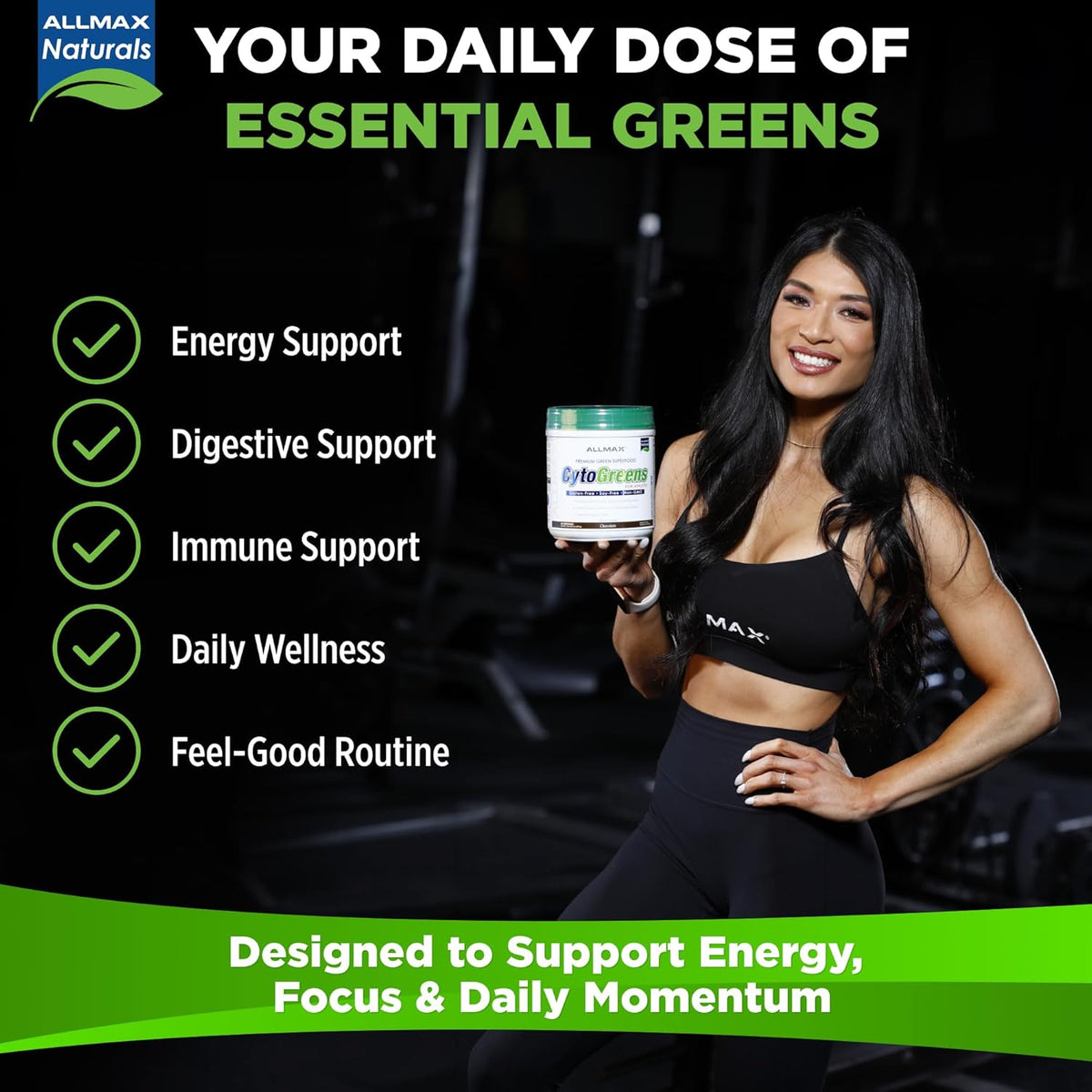 ALLMAX CytoGreens Super Greens Powder, Acai Berry Green Tea Flavour, 14 Servings - görsel 5