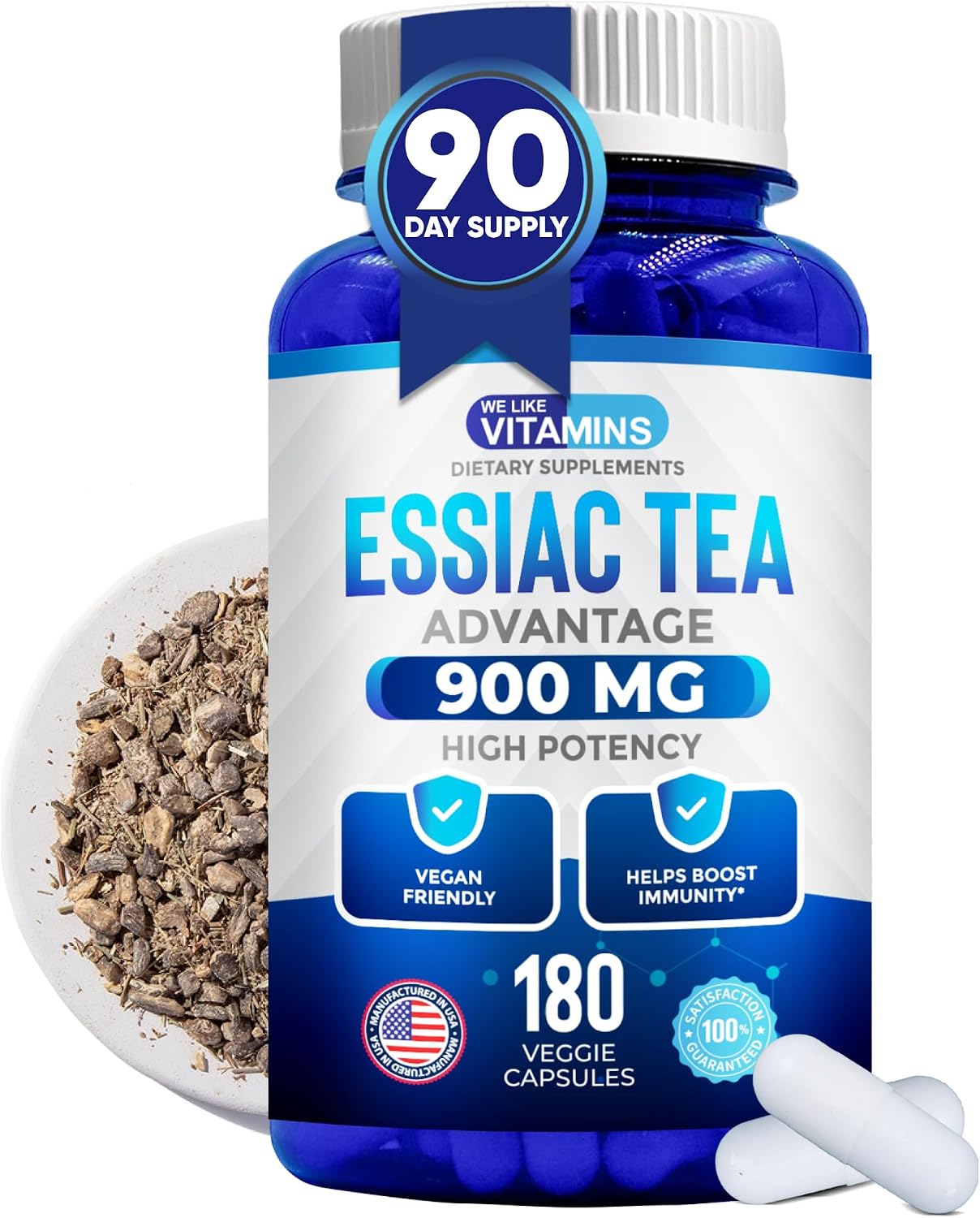 We Like Vitamins Essiac Tea Capsules - 180 Count - 900mg Daily Dose - Herbal Supplement with Burdock, Sheep Sorrel, Slippery Elm & Turkey Rhubarb - görsel 1