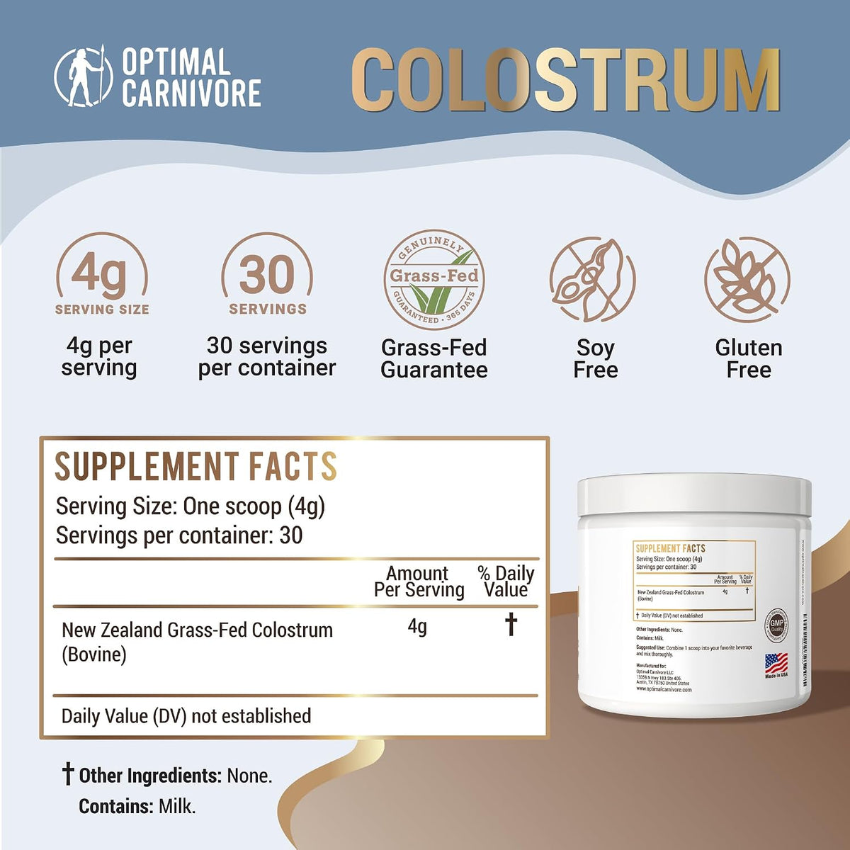 Optimal Carnivore Grass Fed Colostrum Powder – Unflavoured, 120g - görsel 4