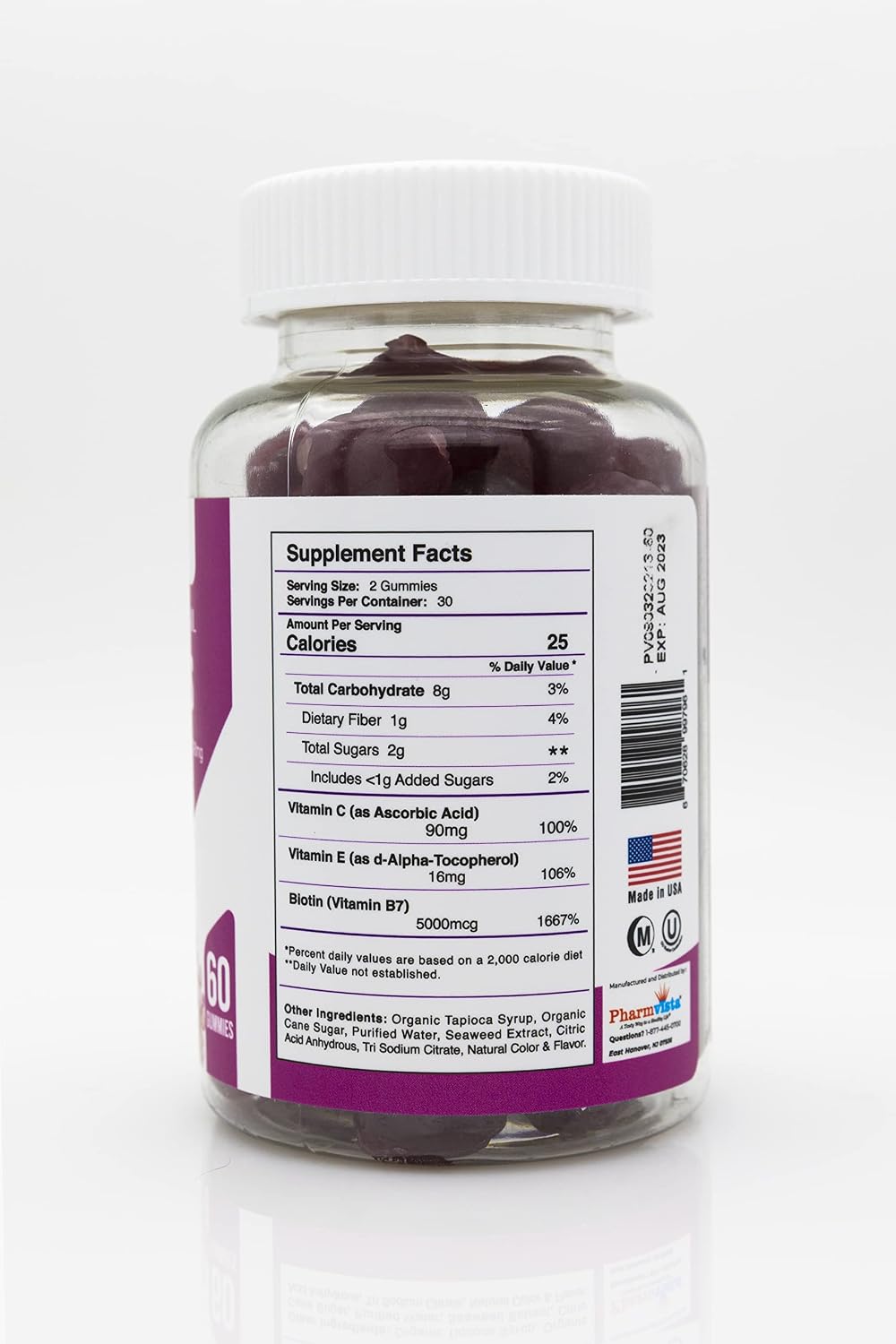 Pharmvista Hair Skin & Nail Vitamin Gummies with Biotin, Vitamin C and E - görsel 2