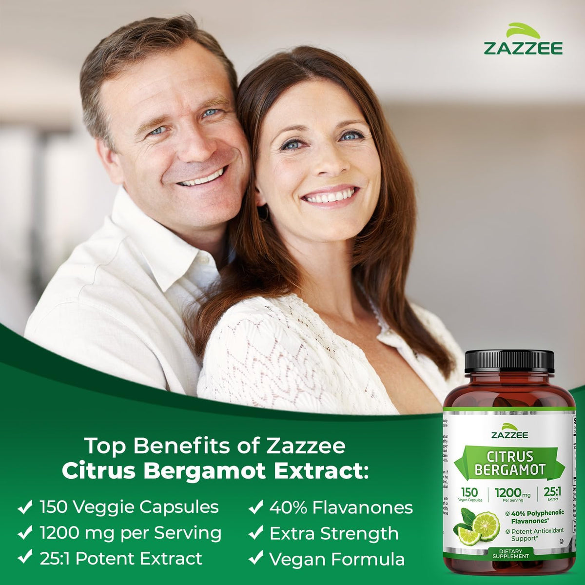 Zazzee Citrus Bergamot 25:1 Extract - High-strength, 40% Polyphenolic Flavanones, 150 Vegan Capsules - görsel 2