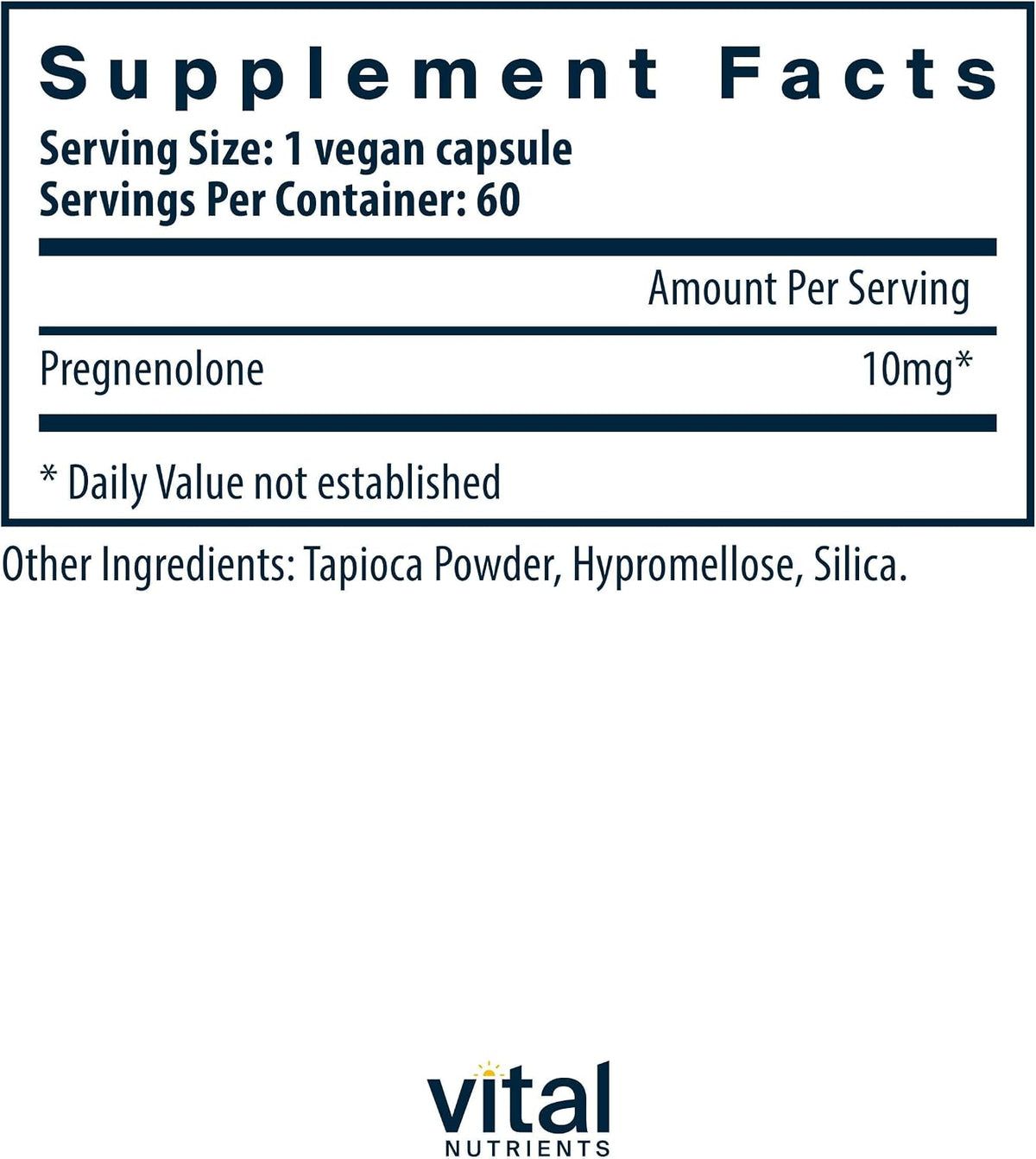 Vital Nutrients Pregnenolone 10 mg, 60 Vegetarian Capsules - görsel 2