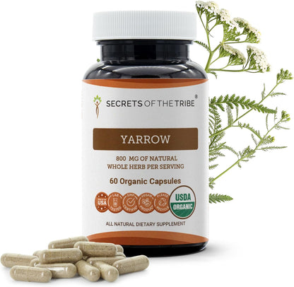 Secrets of the Tribe Yarrow 120 Capsules - Organic 800 mg Dried Leaf and Flower