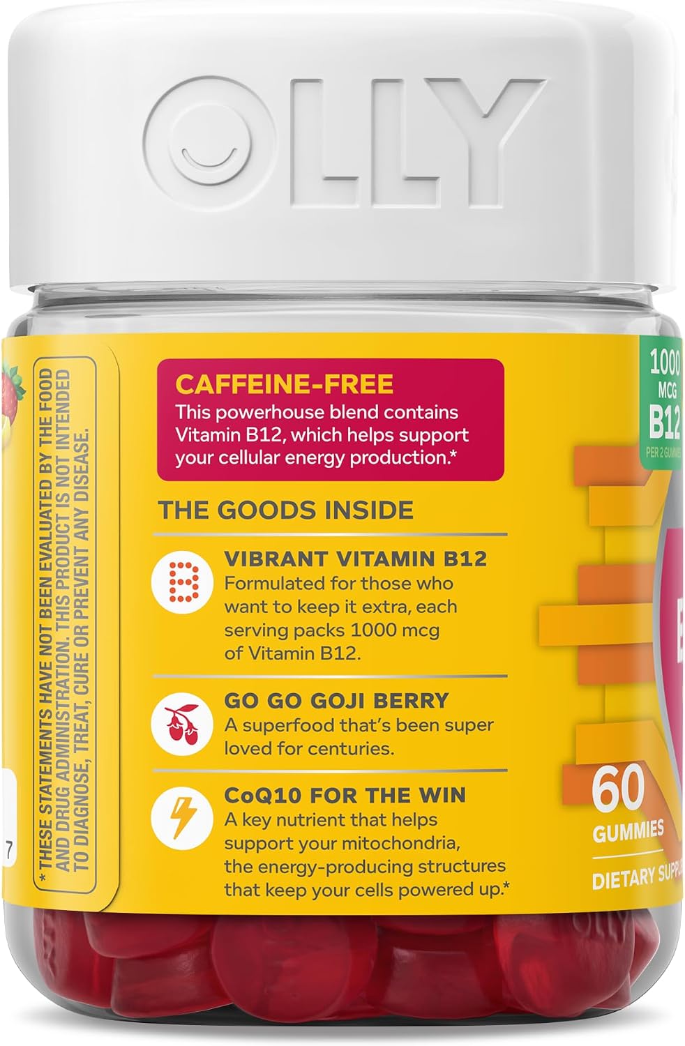 OLLY Extra Strength Daily Energy Gummies - Caffeine Free Cellular Energy Production, 1000 mcg Vitamin B12, CoQ10, Goji Berry, Berry Yuzu Flavoured, 60 Count (30 Day Supply) - görsel 8