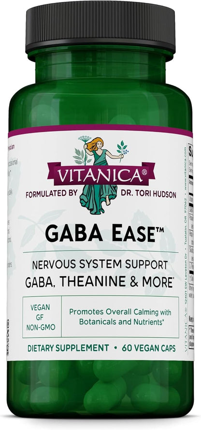 Vitanica GABA Ease - Calming Food Supplement with GABA, Vitamin B6, L-Theanine & Herbal Tonics - Vegan, 60 Capsules