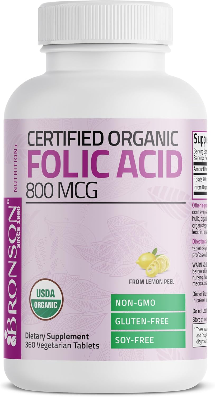 Bronson Organic Folic Acid (Vitamin B9 Folate) 800 mcg – 360 Tablets - görsel 3