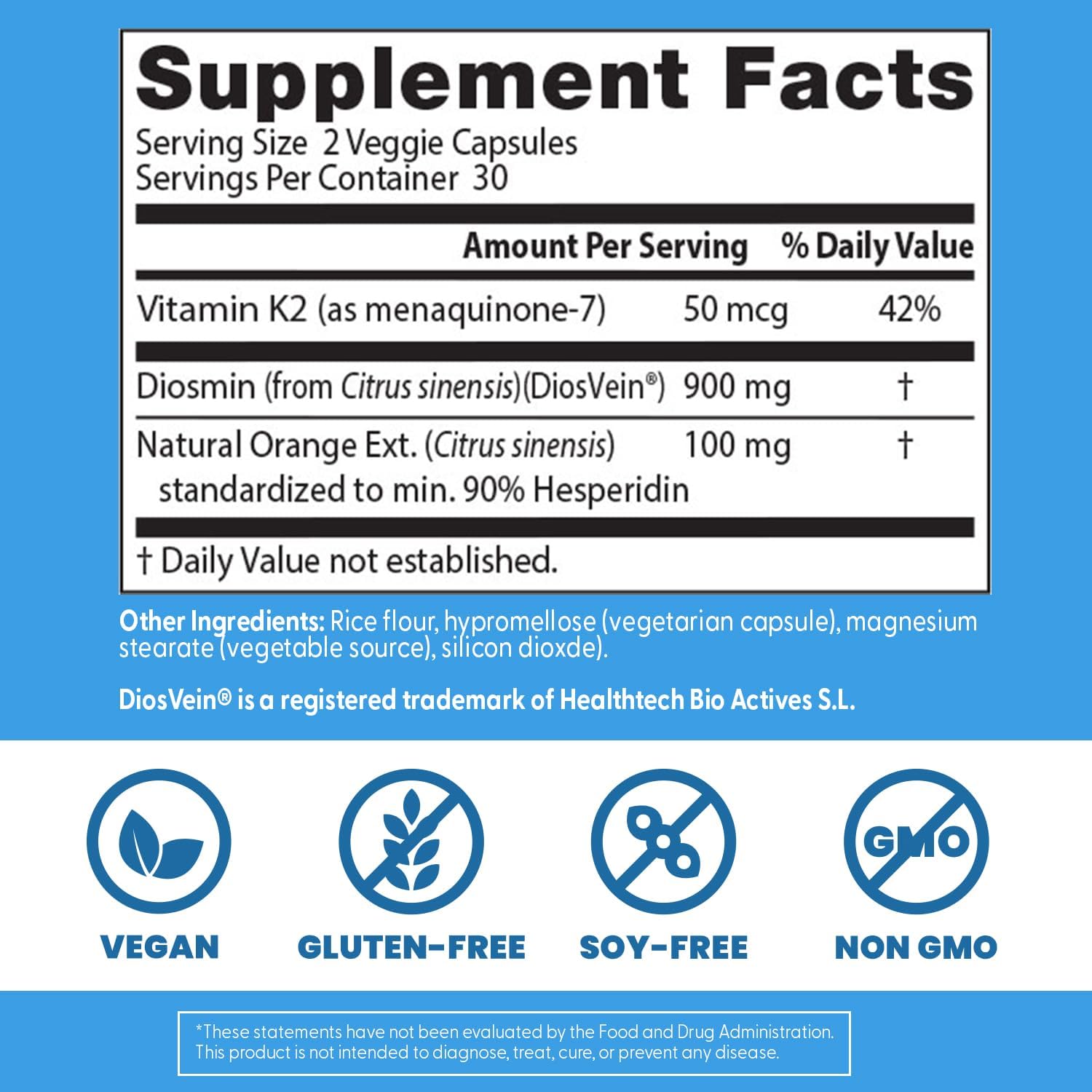 Doctor's Best Vein Support Supplement – Diosmin & Hesperidin, Vitamin K2, Circulation Support, Vegan – 60 Vegan Capsules - görsel 4