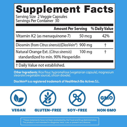 Doctor's Best Vein Support Supplement – Diosmin & Hesperidin, Vitamin K2, Circulation Support, Vegan – 60 Vegan Capsules