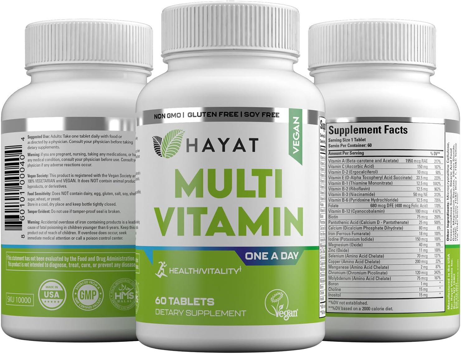HAYAT Vitamins Vegan Natural Multivitamin - 60 Tablets (2-Month Supply) - görsel 4