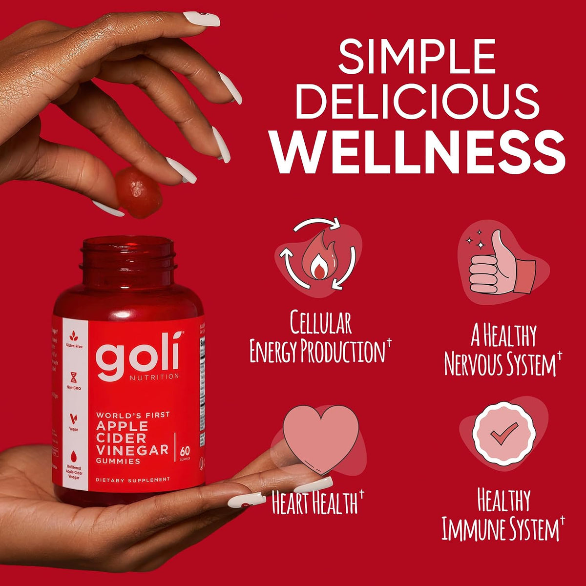 Goli Apple Cider Vinegar Gummies with Vitamin B12, Beetroot & Pomegranate – Vegan, Non-GMO, Gluten-Free, 60 Gummies - görsel 3