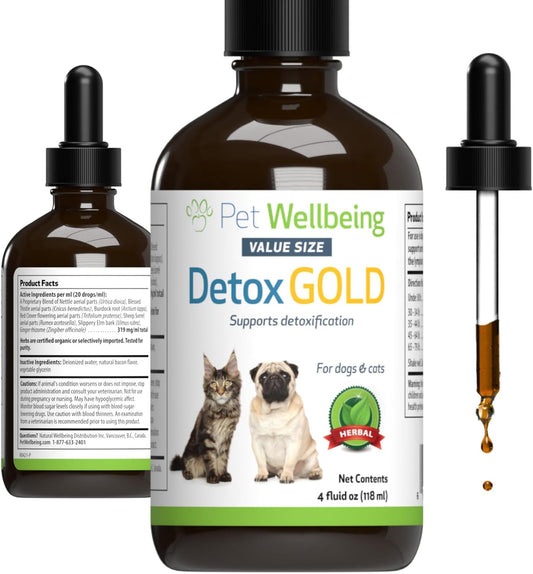 Pet Wellbeing Detox Gold for Dogs & Cats - Gentle Detoxification & Elimination Support, Immune System Care, Nettle, Blessed Thistle - Veterinarian-Formulated Herbal Supplement, 118 ml