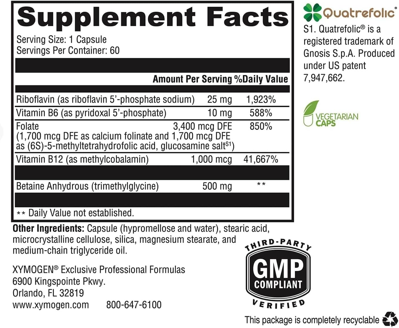 XYMOGEN Methyl Protect - 3,400 mcg 5-MTHF - Activated Vitamin B Supplement - 60 Capsules - görsel 2