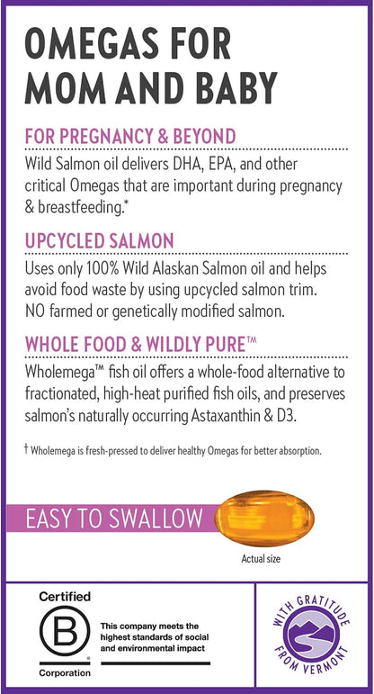 New Chapter Wholemega for Mum: Prenatal DHA Fish Oil with Omega-3 & Vitamin D3, 180 Softgels