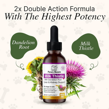 Milk Thistle for Dogs and Cats - Liver Support with Dandelion Root, Bacon Flavour, 59 ml