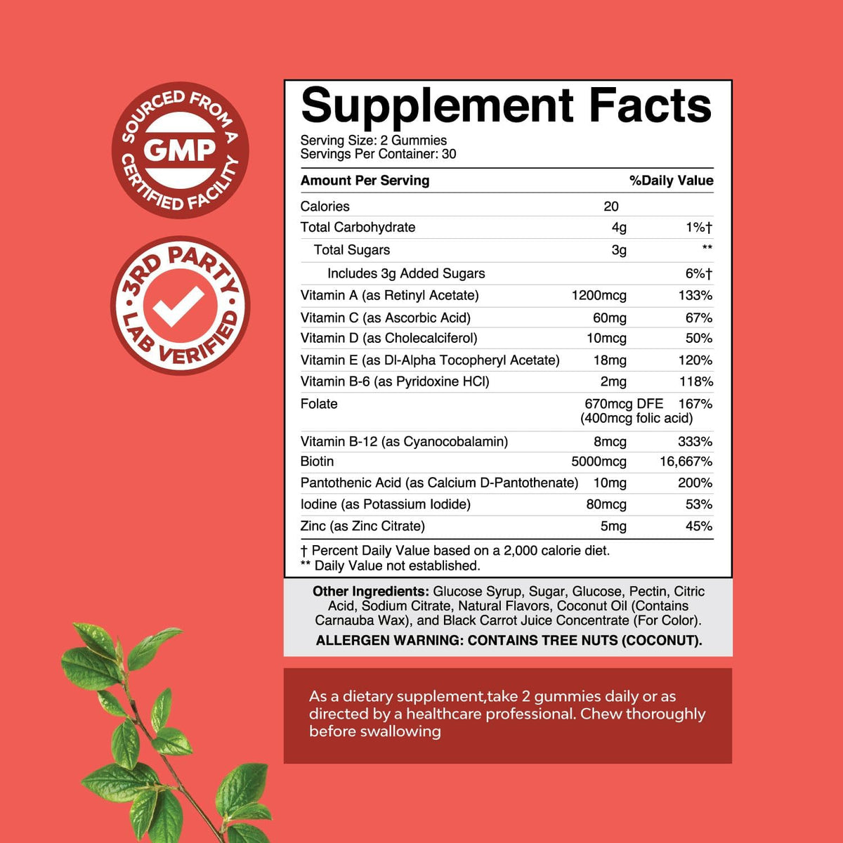 Natural Biotin Gummies for Hair Growth - Vitamins Skin and Nails Women Men with Pantothenic Acid - 60 Count - görsel 7