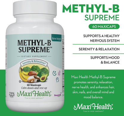 Stress B Complex Vitamins – Methyl-B Supreme with Methylated B12, B6, Folate & Biotin – For Calm, Energy & Relaxation – Kosher Vegan 60 Capsules