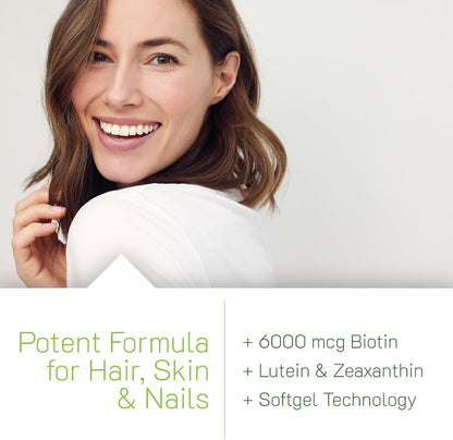 Irwin Naturals Biotin-6000 - Supports Strength & Protection for Hair & Nails with Avocado Oil, Coconut Oil, Lutein & Zeaxanthin - 60 Liquid Softgels