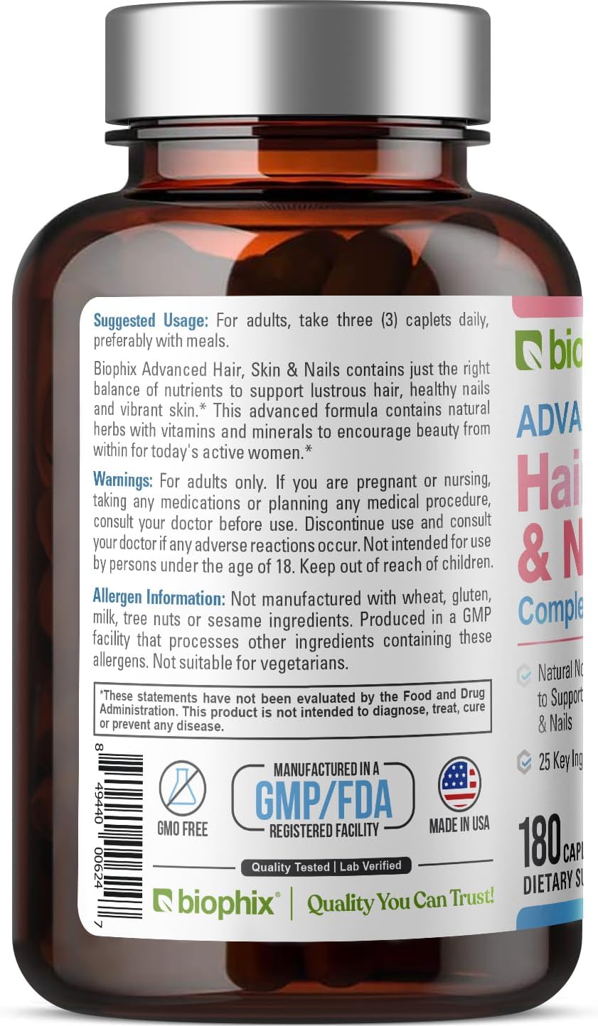 biophix Hair Skin and Nails Complex – 180 Caplets with 10,000 mcg Biotin - görsel 9