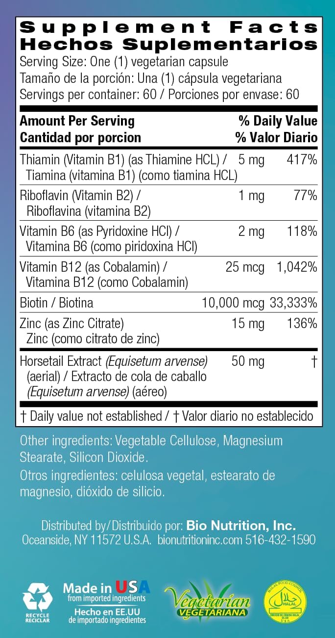 Bio Nutrition Healthy Hair Biotin Vegi-Caps, 60 Capsules - görsel 7