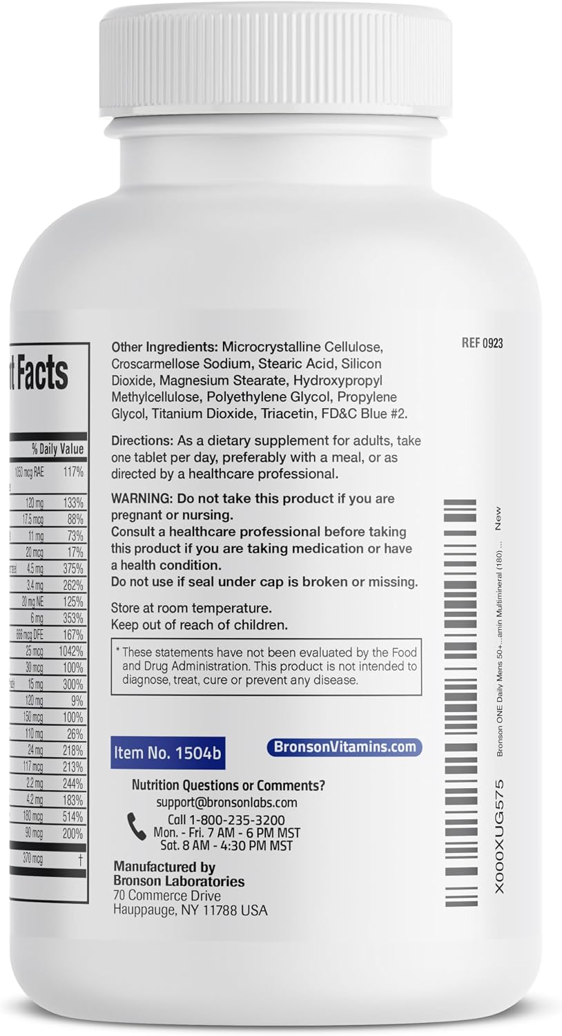 Bronson ONE Daily Mens 50+ Complete Multivitamin Multimineral, 180 Tablets - görsel 7