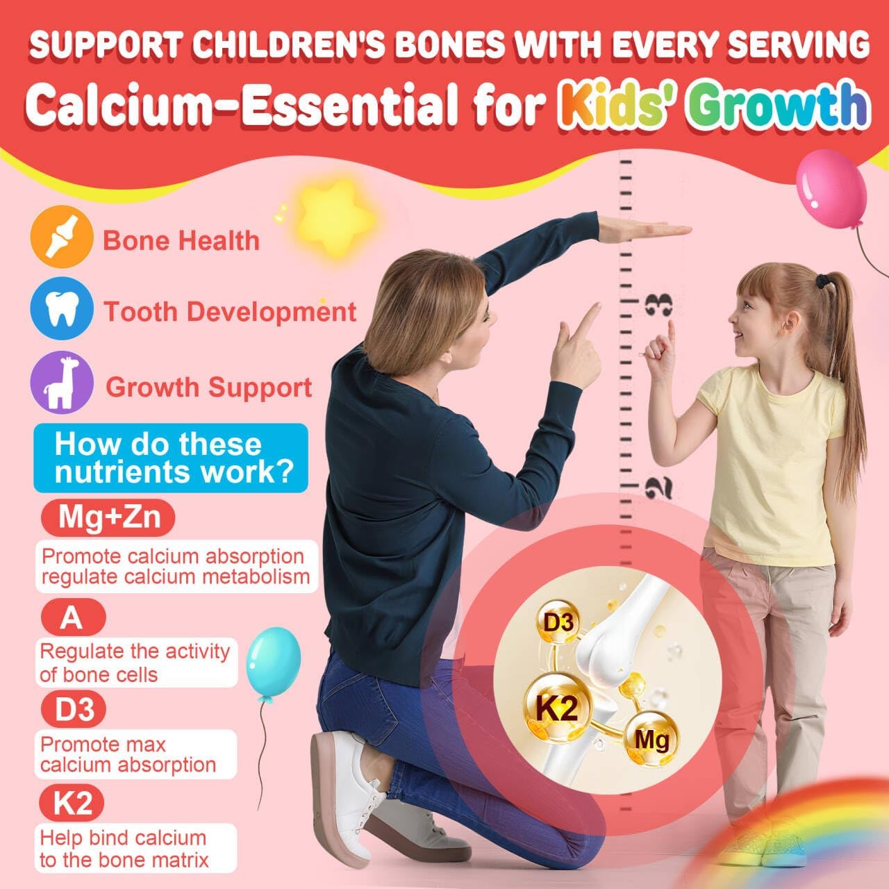 Kids Multivitamin Gummies + Calcium, Probiotics, Vitamin D3, C, Methylated B12 & Methylfolate, B6, A, K2, E, Zinc, Prebiotics for Children Ages 4+, Clean & Sugar Free, for Nutritional Support, 60 Cts - görsel 5