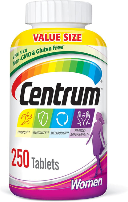 Centrum Multivitamin for Women – Complete Daily Supplement with Iron, Vitamin D3, B Vitamins, and Antioxidants, 250 Tablets
