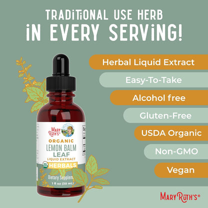 MaryRuth's Organics Lemon Balm Leaf Liquid Extract - USDA Organic - Alcohol-Free Tincture - Mood Support - 30 ml