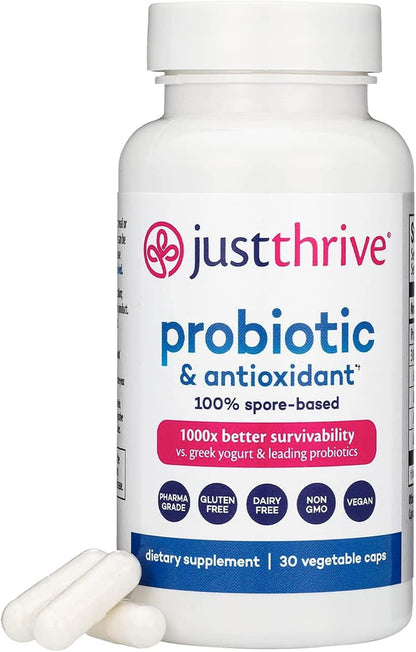 Just Thrive Probiotic & Antioxidant Supplement – 100% Spore-Based, 30 Capsules