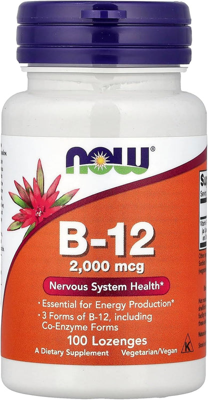 NOW Foods Vitamin B12 2000 mcg Lozenges, 100 Lozenges (Pack of 2)