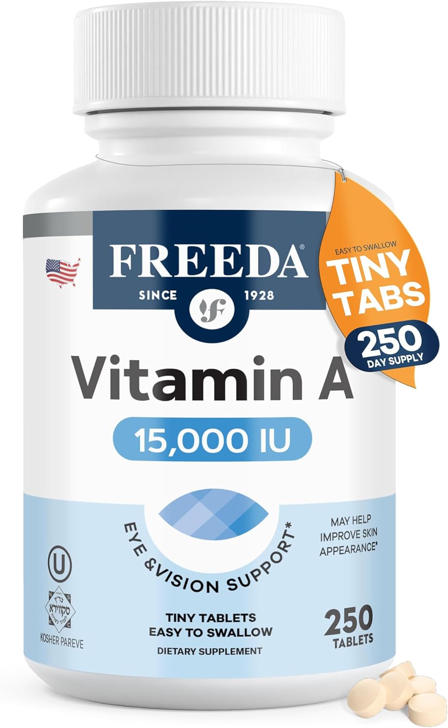 Freeda Vitamin A 15,000 IU – Retinyl Palmitate – Vegan, Kosher – 250 Tablets - görsel 1